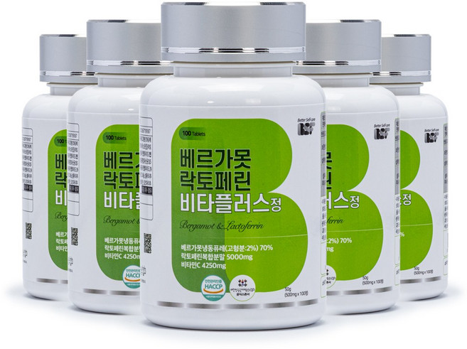 백세식품 BSF 베르가못 락토페린 비타플러스 500mg x 100알, 5개, 100정