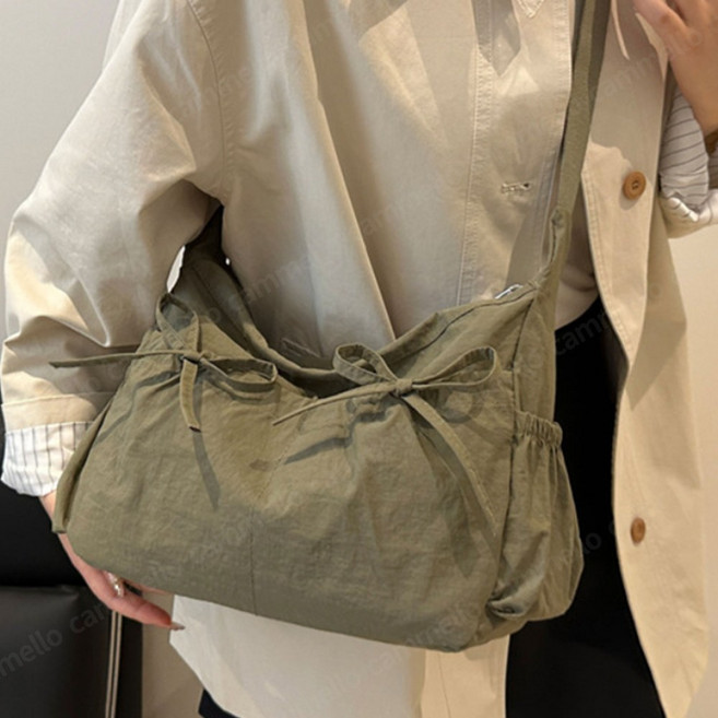 cammello 발레코어 리본 스트링 나일론 포켓 숄더백 여성 가벼운 미니 크로스백