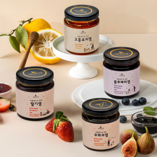 아빠랑 곡물당으로 만든 과일잼 (딸기블루베리유자무화과), 4개, 220g