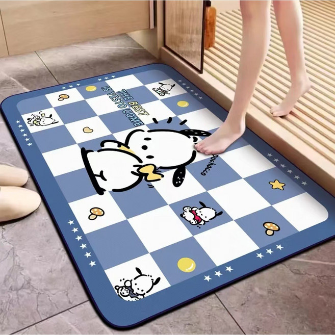 란틴 욕실 발매트 규조토 미끄럼방지매트 화장실 주방 발매트 빨아쓰는 미끄럼방지 패드 흡수 속건 체크, 1개, 연한 남색의