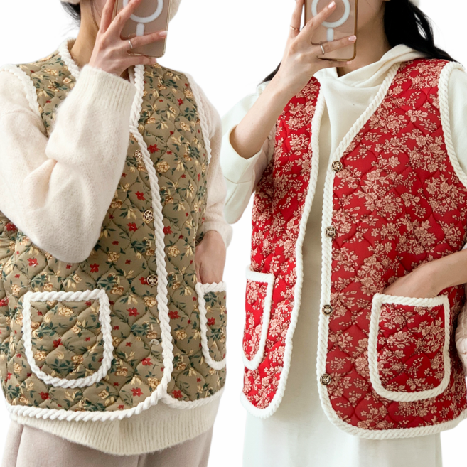 라이엔느 1+1세트 촌캉스 누빔 조끼