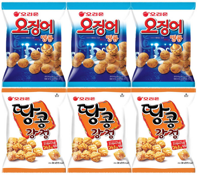 [달콤진] 오리온 오징어땅콩 98g + 땅콩강정 80g 3개씩, 1세트, 534g