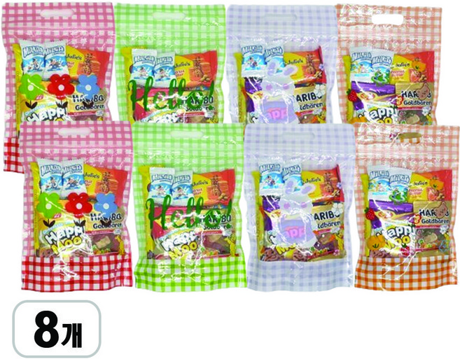 센스있는 체크 지퍼백 개별포장 간식꾸러미 어린이집 유치원 생일선물 답례품 구디백, 1세트, 간식 9종 x 8개