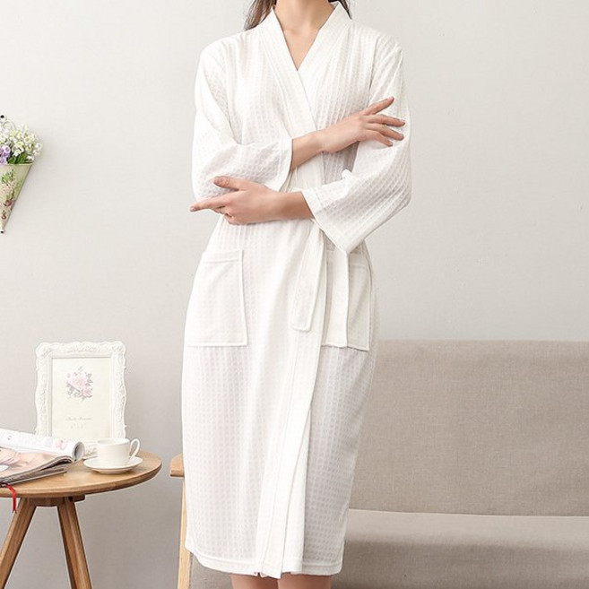 딜라이트홈 흡수력좋은 부들 와플 프리미엄 호텔가운 샤워가운, 1개, 화이트 여성용