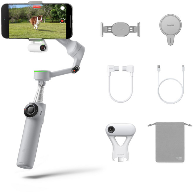 인스타360 플로우 2 프로 얼티밋 A 번들 – 접이식 폰 짐벌 안정기 Phone/Androd용 애플 독트킷 MagSafe 마운트 다인/모든 앱/360° 팬 추적 내장 삼각대, Ultimate AI Bundle