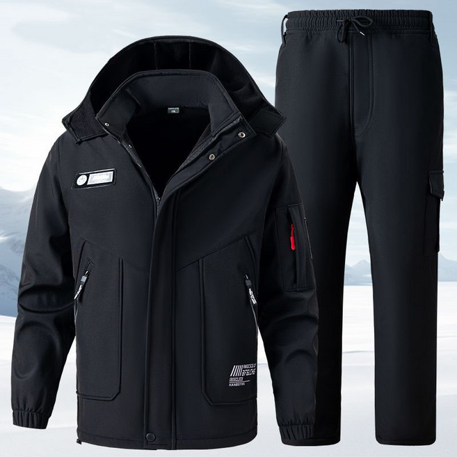 남성 겨울용 방한 방수 작업복 세트 기모 안감 따뜻한 야외용 방풍 패딩 상하의 빅사이즈
