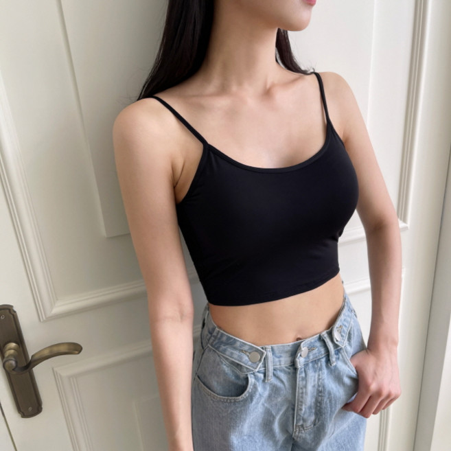 [비마이뮤즈] 톤업 캡내장 워터프루프 물놀이 끈나시 브라탑 노와이어 밴딩 6color, 블랙