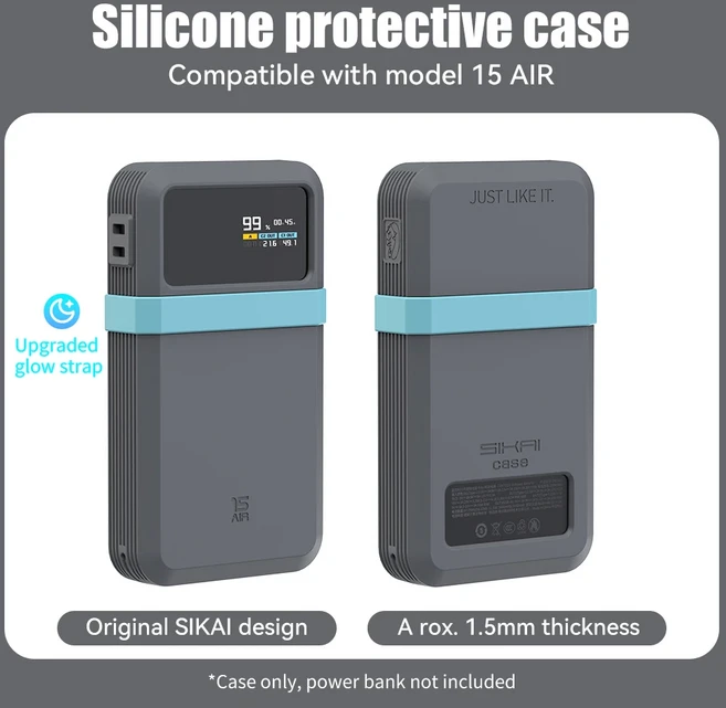 SIKAI 실리콘 케이스 CUKTECH No.15 AIR 100W 휴대용 파워뱅크 15000mAh 여행용 디자인 데이터 케이블 수납