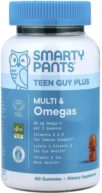 SmartyPants Teen Guy Plus 멀티 및 오메가 파인애플 오렌지 구미젤리 60개, SmartyPantsTeenGuyPlus멀티및오메가파인 - 쿠팡