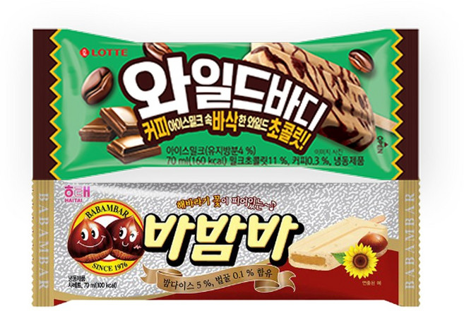 해태아이스크림 바밤바 15개 + 와일드바디 15개, 1세트, 70ml