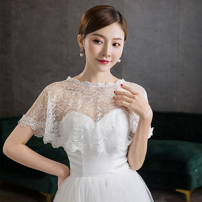 웨딩 촬영 신부 어깨 숄 베일 결혼식 들러리 덮개 레이스 화이트 블랙 장식 망토 봄 가을 여름