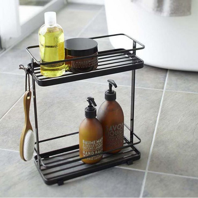 리빙공감 주방 욕실 화장실 다용도 수납 코너 2단 선반, 사각블랙, 1개