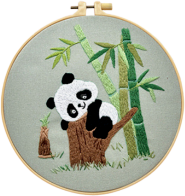 아가토스 행복 판다 프랑스 자수세트 DIY 취미세트(자수틀+자수실_자수그래픽패브릭+자수바늘 2P), 나무향 휴식 판다, 1세트