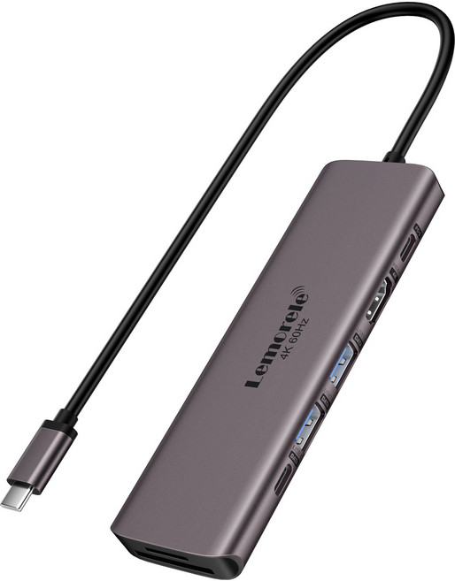 Lemorele 7in1 USB-C 도킹스테이션 USB 3.0 TF/SD 3.0 4K@60Hz HDMI PD 100W 고속충전, 1개, TC45
