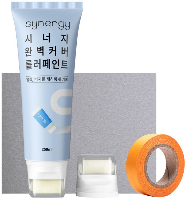 시너지 깔끔 보수용 커버 롤러 페인트 도구 세트 마카 벽지보수, 1세트, 250ml, 퓨어화이트