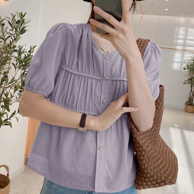 루스리더 여성 반팔 라운드넥 루즈핏 블라우스 M739