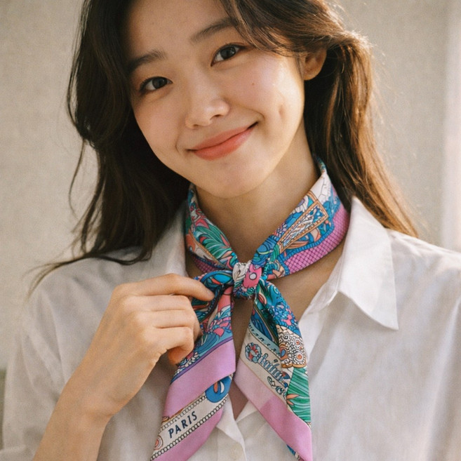 방도 쁘띠 스카프 실키 슬림 롱 헤어 가방 핸들 포인트 미니