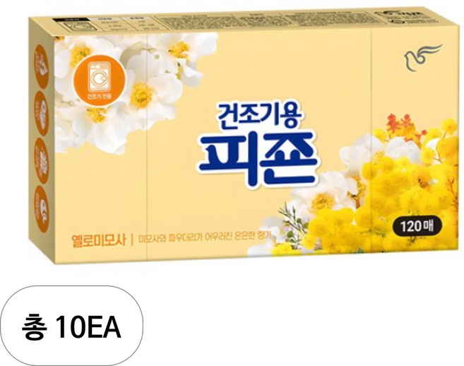 피죤 건조기용 시트 섬유유연제 옐로미모사 본품, 120매입, 10개