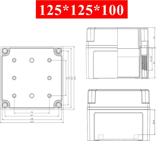 호환 야외 방수 정션 박스 방수 플라스틱 ABS 인클로저 나사 케이블 밀폐 연결 케이스 IP67 회색 투명 커, 125x125x100mm, 08 125x125x100mm