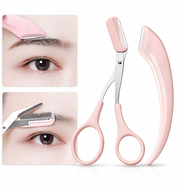 HONGAI 반달 눈썹 칼가위 세트 1+1, 1개, 핑크