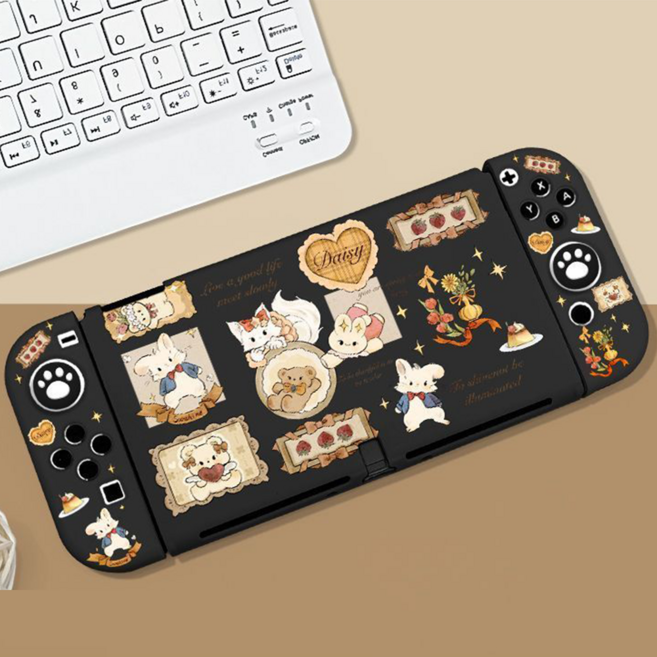 besteffie 적용 닌텐도 스위치2 케이스 귀여운 동물 무늬 부드러운 실리콘 커버 방수 방지 지문 방지 충격 방지 K89, 1개, 블랙01, xcase