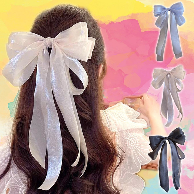 하이유니 [감성한끗] 청순여신 실크 왕리본 포인트 자동핀 헤어핀