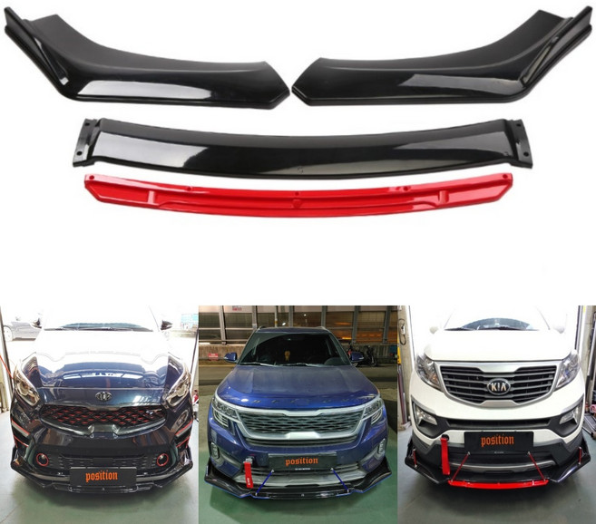 전차종립댐 공용호환 범퍼 프론트댐 에어댐 4단 에어로파츠 바디킷 DIY 튜닝 카본립댐, (블랙+그린포인트4P세트)