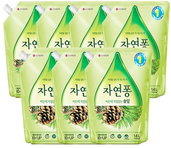 엘지생활건강 자연퐁 솔잎 리필 7개/주방세제 대용량, 7개, 1.4L