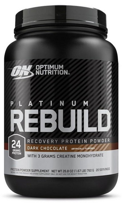 Optimum Nutrition Platinum Rebuild 프리미엄 플래티넘 블렌드 단백질 파우더 크레아틴 모노하이드레이트 다크 초콜릿 20회 분량, 1개, 760g