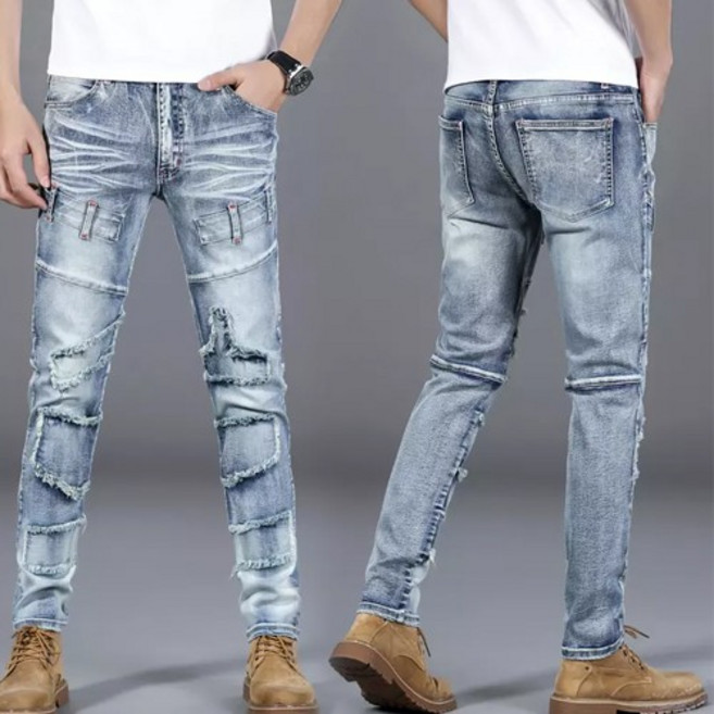 기사미 빈티지 스트릿패션 데님진 락밴드스타일 스판재질 CF00506 Scratch Jeans Blue