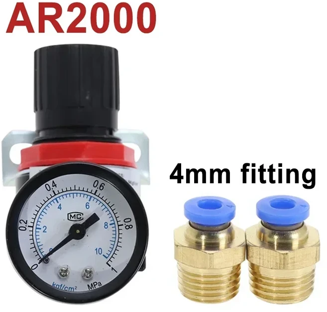 AR2000 G1/4'' 공압 미니 공기 압력 릴리프 제어 압축기 조절기 처리 장치 게이지가 있는 밸브 4MM-12MM 피, 03 1 Pcs, 03 AR2000 w PC4mm