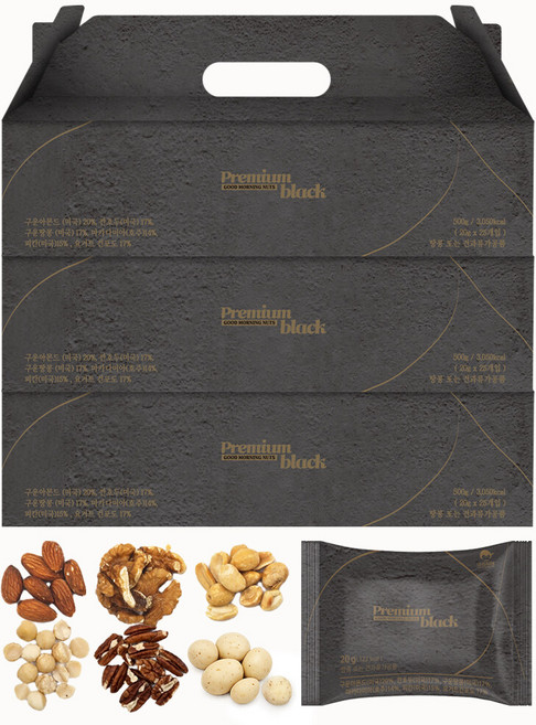 굿모닝너츠 하루한줌견과 프리미엄 블랙 3박스(총75봉), 3박스, 500g