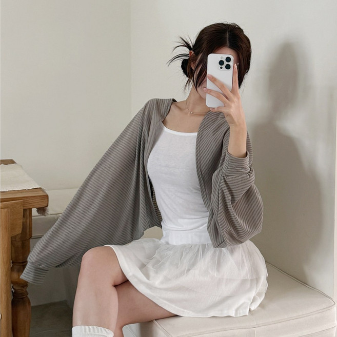 [SS올핏신상+/4XL] 팔뚝커버/시스루st 와이드 스트라이프 볼레로 3color