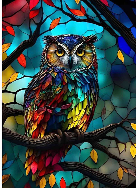 디모아 DIY 보석십자수 라운드 비즈 30 x 40 cm, 1세트, 네온속의 부엉이