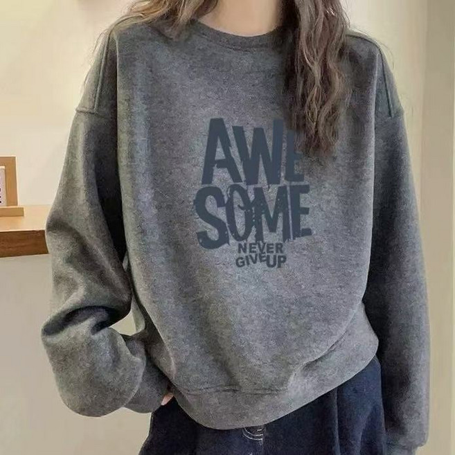 COSYEVNO 여성 춘추 오버핏 레터링 맨투맨 스웨트셔츠 긴팔 티셔츠 LFHnswy-2