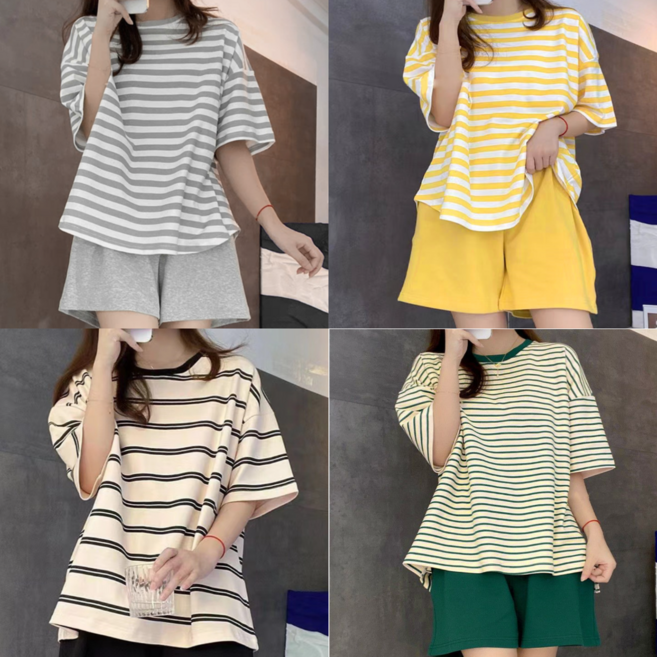 [캡내장] 반팔 심플 잠옷 4종 파자마 상하세트 홈웨어 여성 잠옷 실내복 수면 마켓엘리