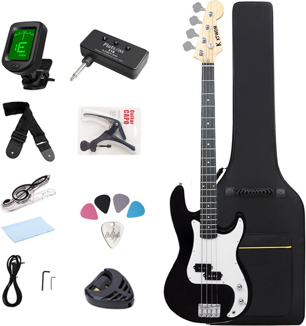 케이투엠 입문용 베이스 기타 + 미니 헤드폰 앰프 풀세트, 블랙, 1개