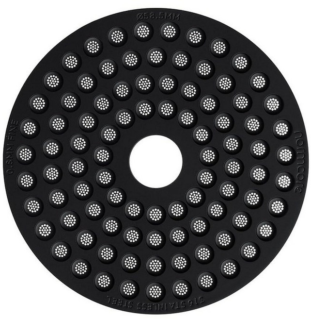 Normcore 53.3mm 퍽 스크린 0.8mm 두께 하단 샤워 스크린 브레빌 세이지 54mm 포타필터 바스켓용 재사용 가능한 금속 필터 316 스테인리스 스틸, 58.5mm x 0.8mm With Round Hole, 블랙