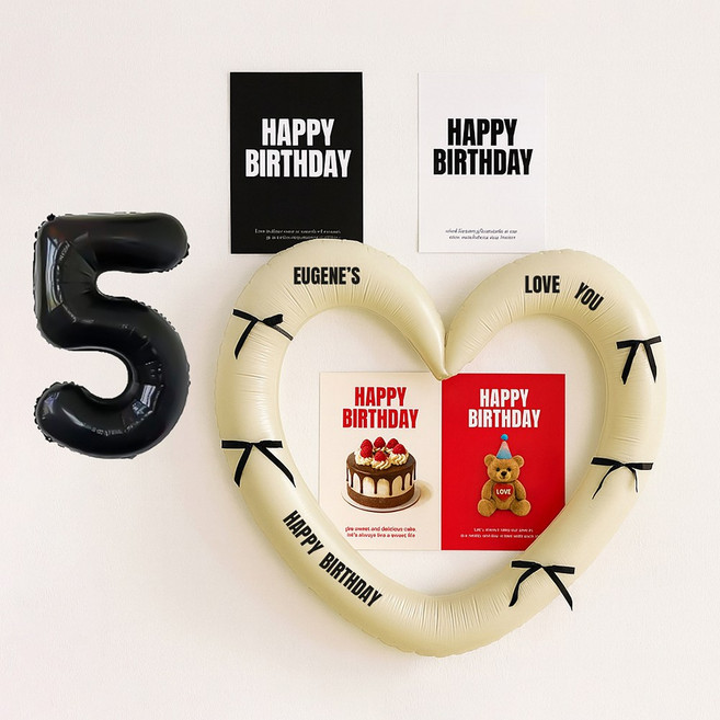 해피제이니 국산 생일포스터 하트 대형프레임 숫자 풍선 생일 파티용품 세트(자유레터링 시트지 3장 제공), 1세트, 크림하트숫자5