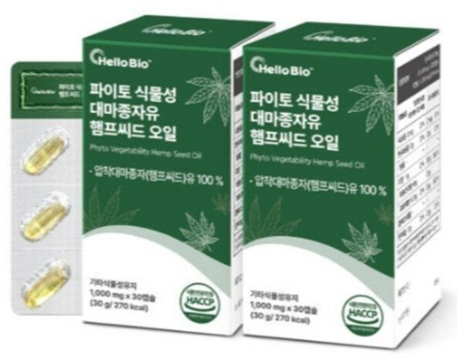 헬로바이오 식물성 대마종자유 햄프씨드오일 30캡슐X2, 1개