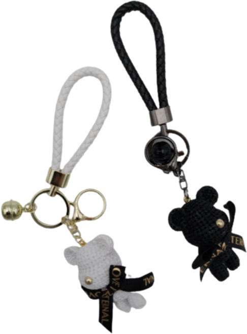 곰돌이 자동차 키링 2개, 블랙+화이트