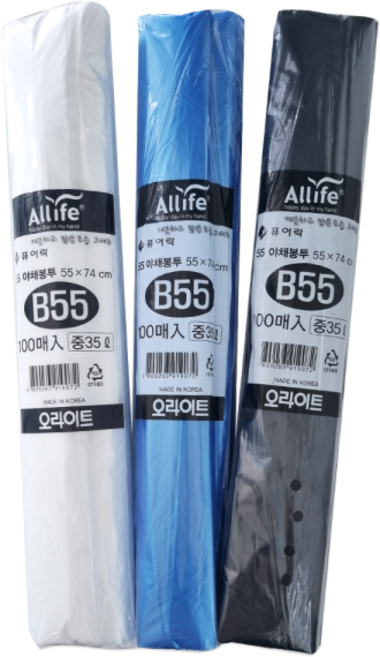 퓨어락 평판봉투 야채봉투 분리수거 비닐 (중) B55, 100개, 35L, 검정