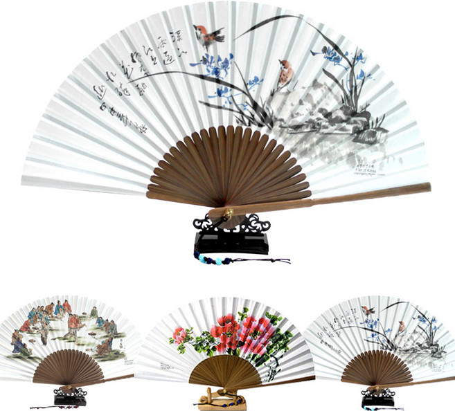 (주)파앤카코리아 선물부채 장식용부채 접이식부채 한지부채 고급오죽선 부채 시리즈-대-53형, 1개, 새/난초