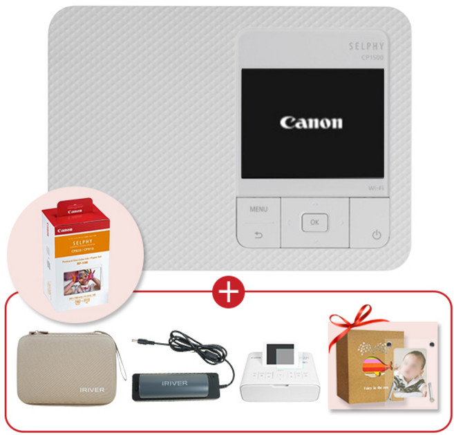 캐논 셀피 CP1500 화이트+RP-108+아이리버 케이스+휴대용 배터리+충전기 패키지, CP 화이트+RP-108+IR세트+충전기+필름