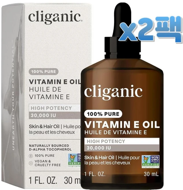 Cliganic 퓨어 비타민E 오일 30000 IU 30ml x2팩, 2개 - 쿠팡