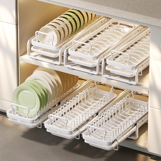 데코트리 주방 슬라이딩 식기 건조 정리대, 그릇용, 화이트