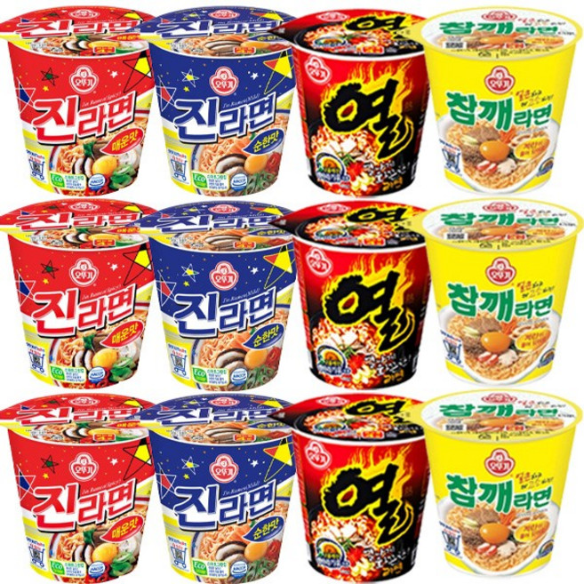 소컵라면 12종 (진라면 매운맛3+ 순한맛3+ 열라면3+참깨라면3)