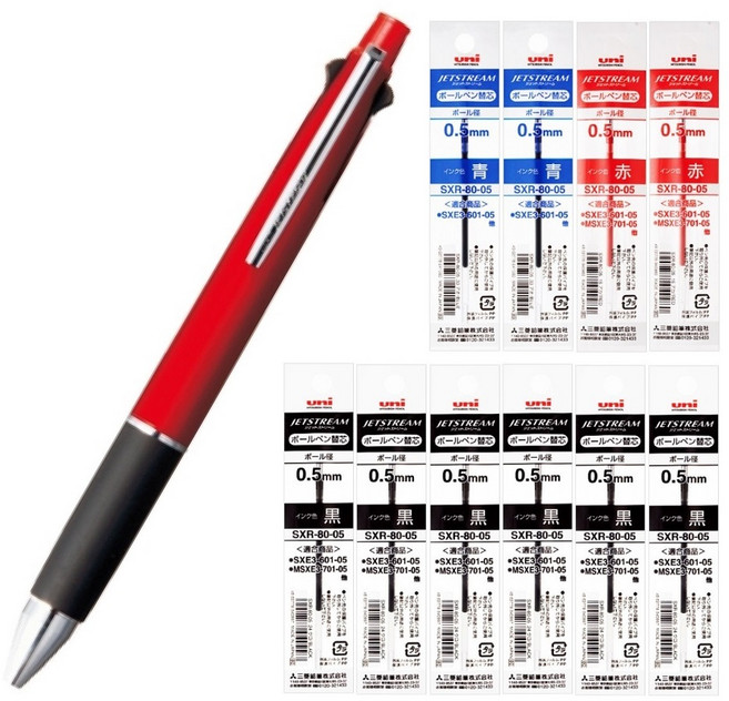 제트스트림 4&1 멀티펜 MSXE5-1000-05, 1세트, 0.5 보르도+리필 10개 (흑6청2적2)