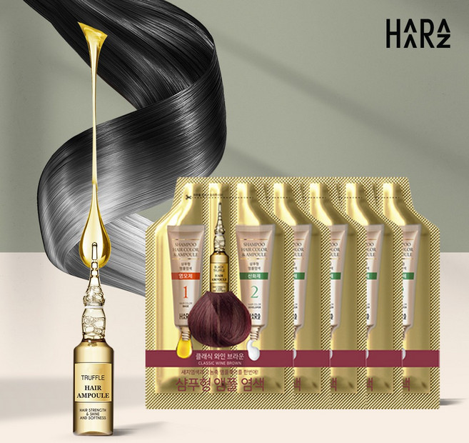 하라즈 샴푸형 앰플 새치 염모제, 블랜딩내추럴브라운, 5개