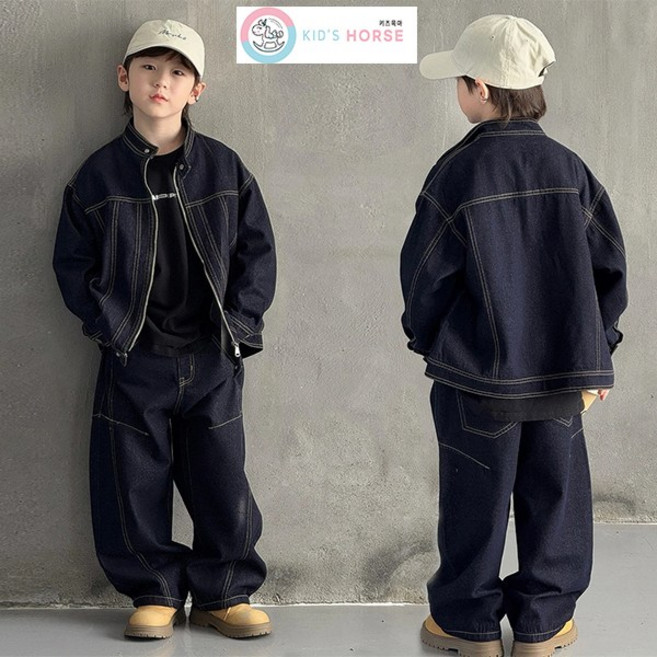 키즈목마 남아용 초등학생 고학년 남자아이 주니어 스티치 진청 청자켓 청바지세트 상하복세트 청청패션 881